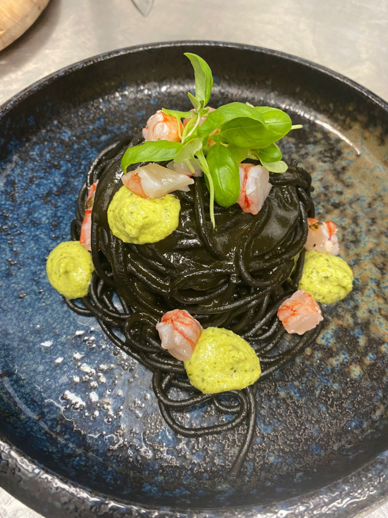 how to make delicious black spaghetti and shrimps recipe.