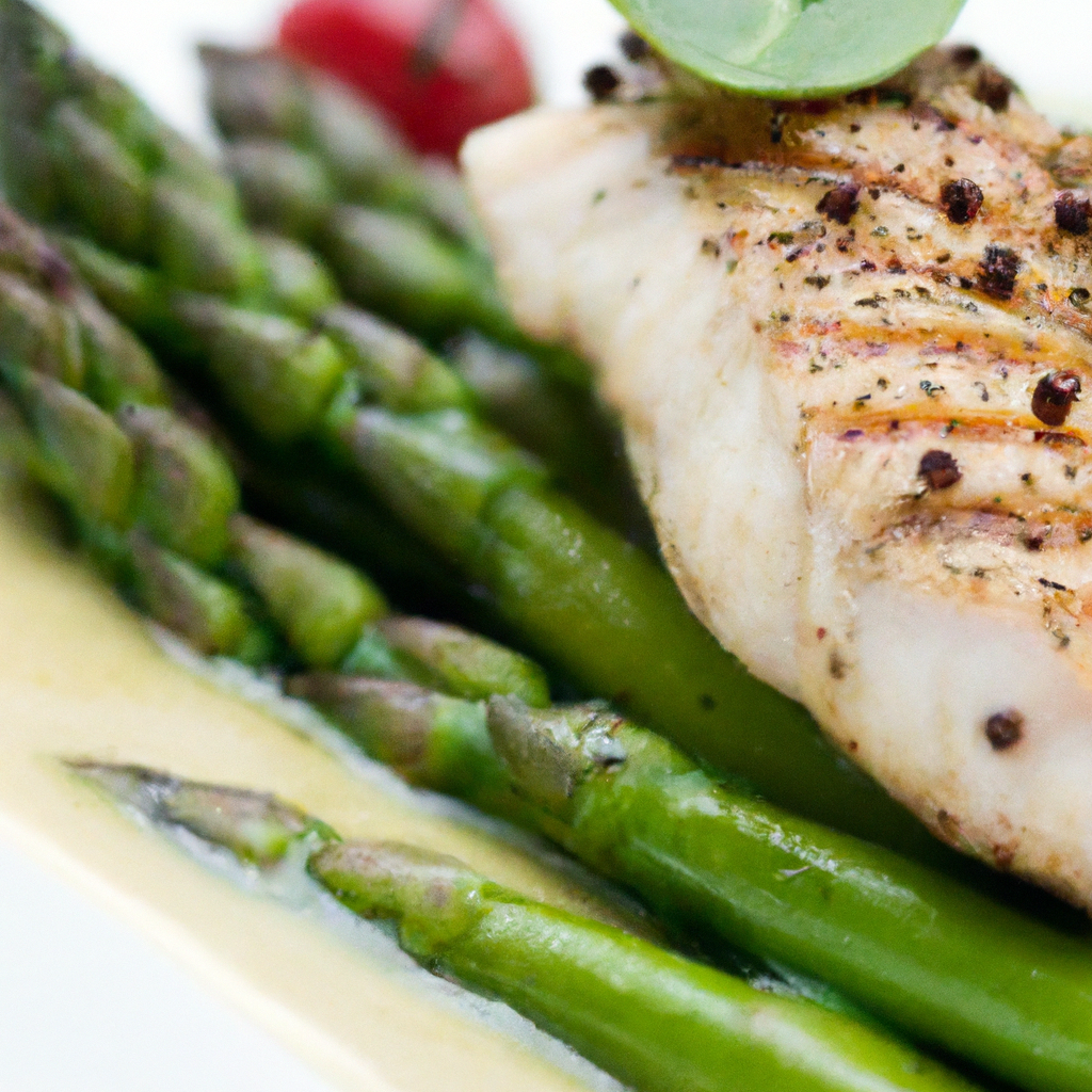 best grilled sea bass with truffle sauce and asparagus